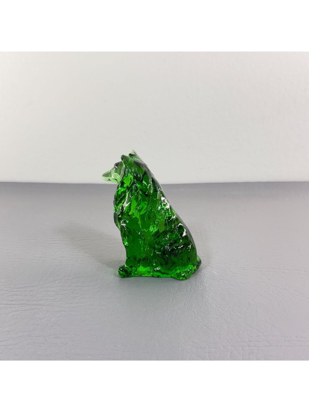 Vintage Mosser Glass Emerald Green Collie Dog Figurine Seated Shepherd 3.75" - Picture 5 of 14